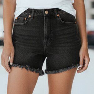 JUSTUSA Black High Rise Raw Hem Denim Shorts Size Large $68 Retail
